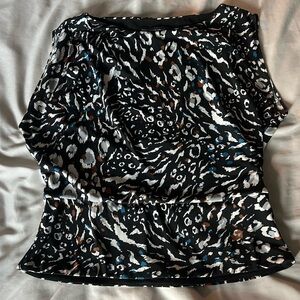 White House Black Market Stylish Black and White Animal Print Blouse